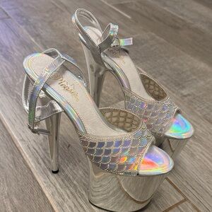 Pleaser Iridescent Silver Platform Heels